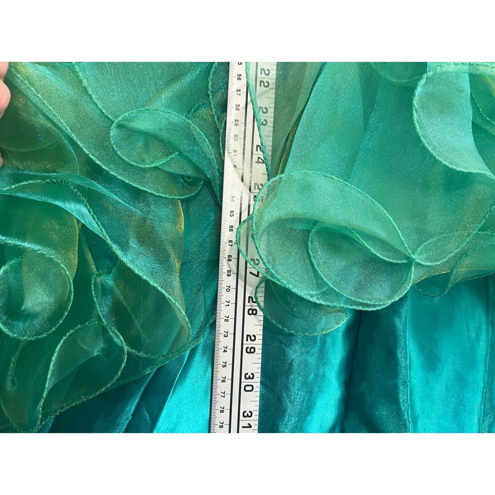 Emerald Green High Low Dress Sequin Crystal Embellished Ruffle Gown Strapless SM - Picture 15 of 17